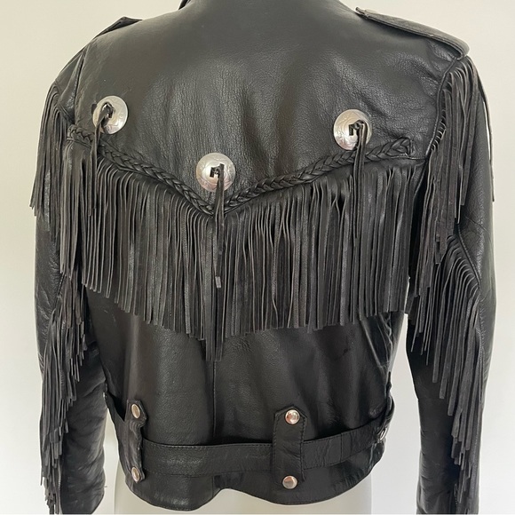 VTG UNIK Premium Black Fringe Conchos Leather Motorcycle Jacket Size… - Picture 4 of 16
